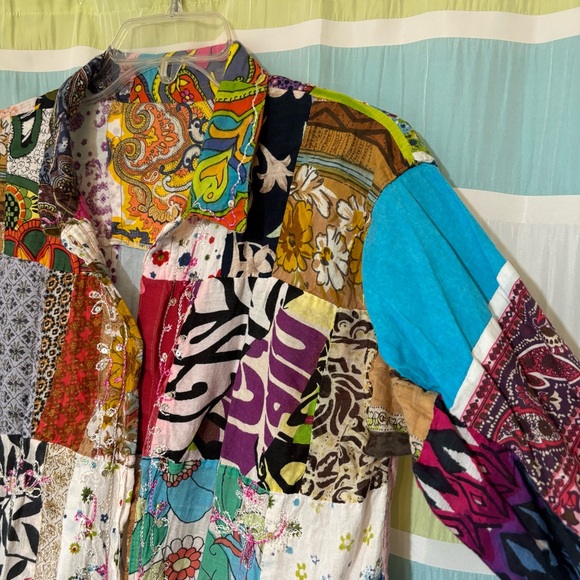 Vintage Handmade Patchwork Boho Artist One of a Kind Blouse Tunic Sz Large - Picture 3 of 8